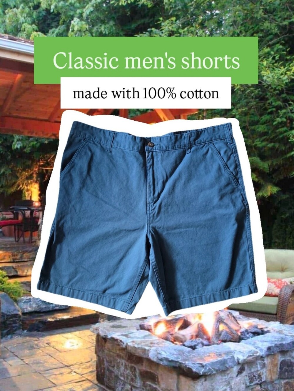 Men's Chino Shorts Blue Slate - Size 42